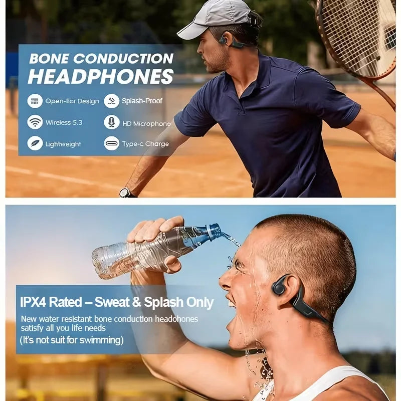 Open-Ear Bone Conduction Headphones Wireless Sports Earphones with BT 5.3, 16H Playback & Microphone