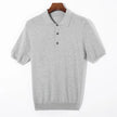Men’s Short-Sleeve Knit Polo Sweater with Button Placket and Ribbed Hem