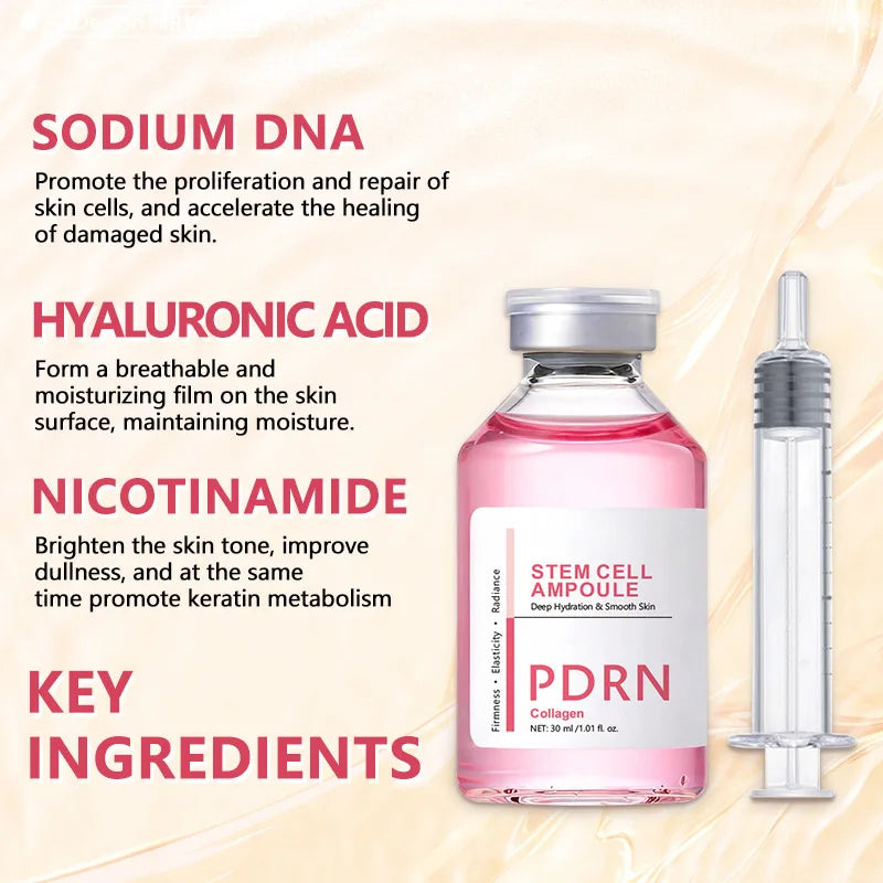 PDRN Stem Cell Ampoule with Collagen – 30ml Hydrating Facial Serum with Hyaluronic Acid and Nicotinamide