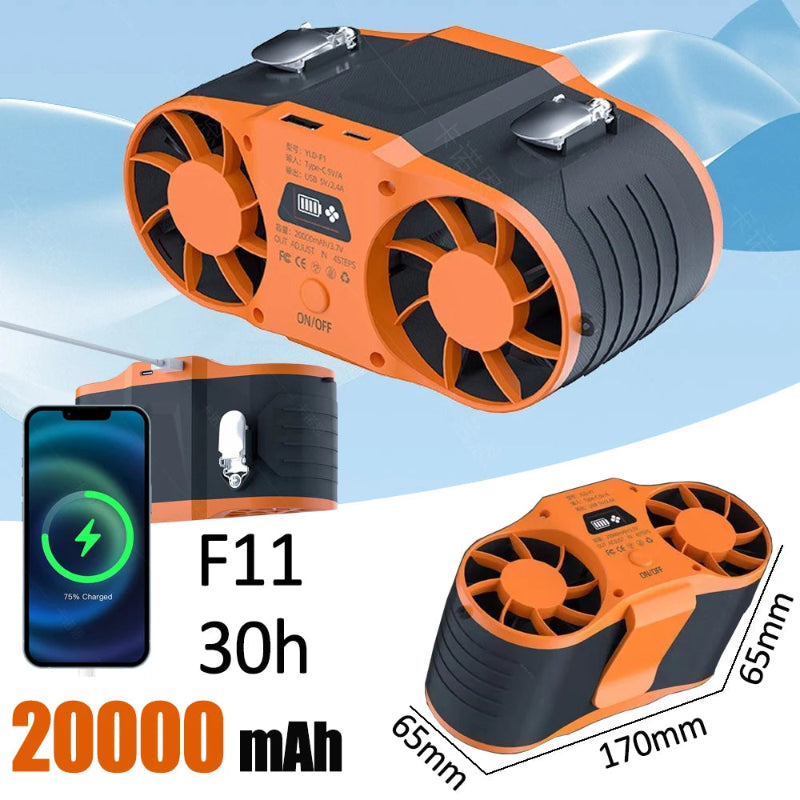 TIASTHAN 30000mAh Rechargeable Waist Clip Fan with 7 Speeds, Digital Display and Power Bank Function