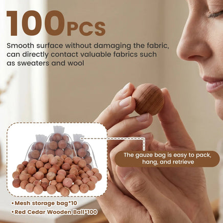 100Pcs Natural Cedar Wood Moth Repellent Balls with 10 Mesh Bags – Camphor Wood Balls for Drawers, Shoe Cabinets & Storage