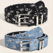 Studded Denim Belt Set with Silver Buckles