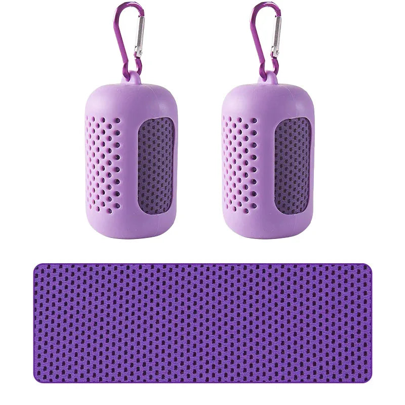 2 Pack Portable Round Silicone Covered Cooling Towel – Quick Drying Fitness Sports Towels for Outdoor Activities