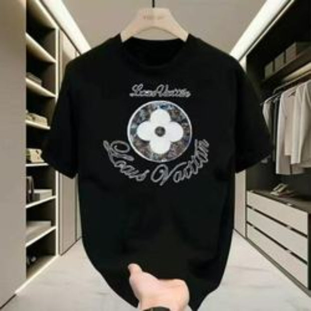 Louis Vuitton Black T-Shirt with White Signature and Monogram Flower Back