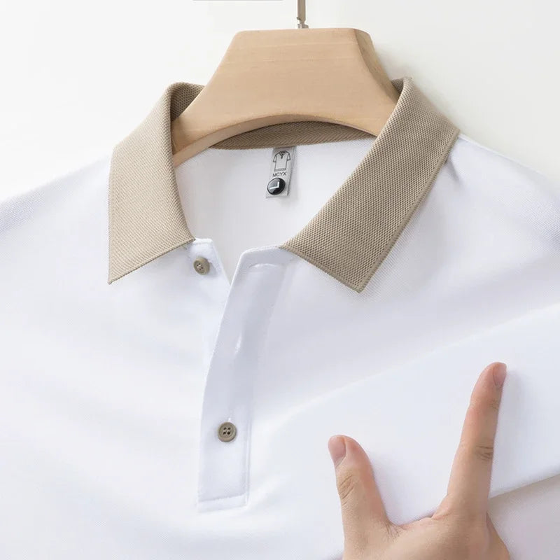 Men's Business Casual Long Sleeve Polo Shirt – Solid Color Versatile Top
