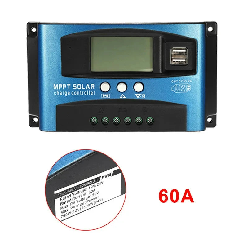 MPPT Solar Charge Controller 30A 40A 50A 60A 100A 12V/24V Battery Charger with LCD Display & USB Output