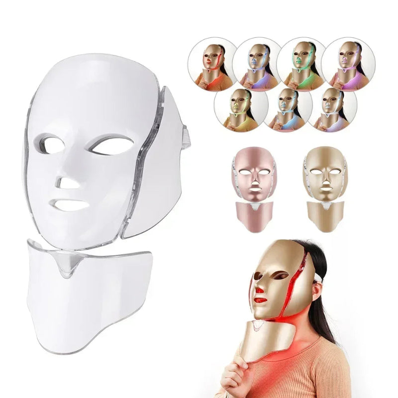 7 Color LED Face & Neck Beauty Mask – Photon Red Light Therapy Facial Skin Care Mask for Rejuvenation