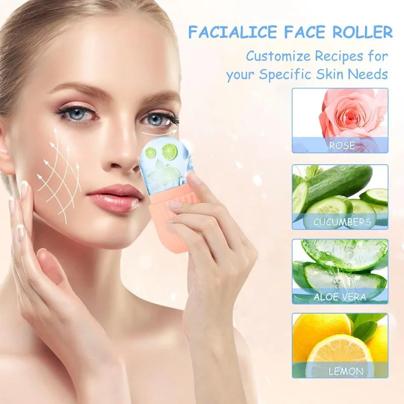 Ice Face Roller Ice Cube Beauty Massage Tool – Silicone Ice Mold Facial Roller for Eye Puffiness and Skin Care