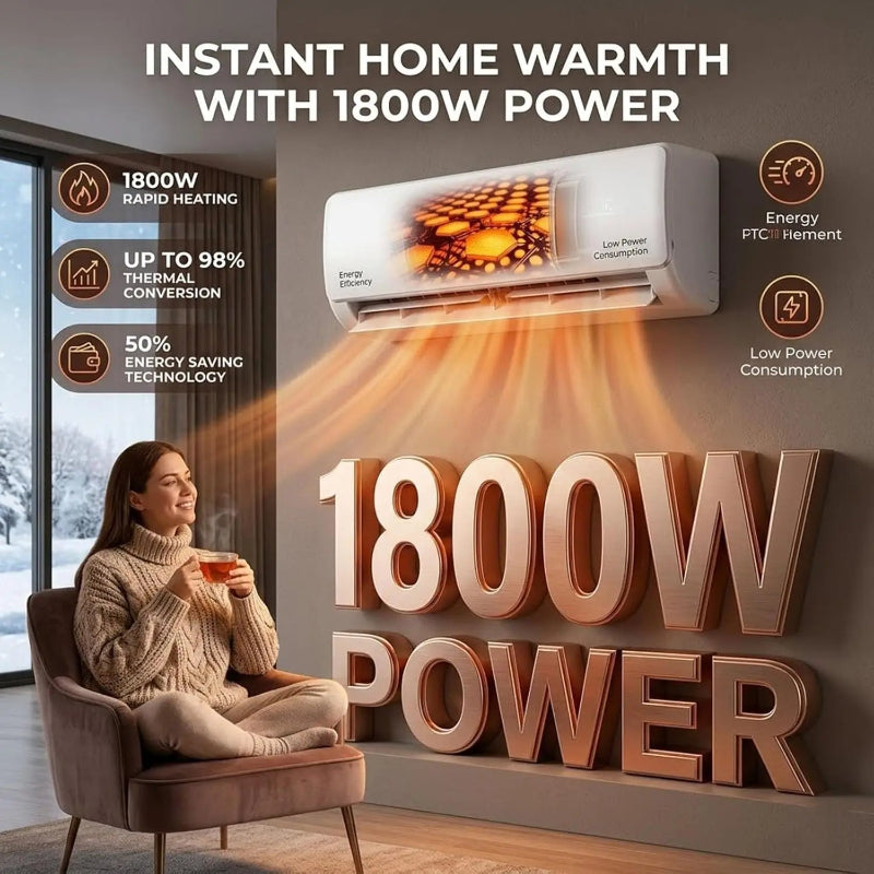 1800W Wall-Mounted Heating & Cooling Fan with Remote Control, LED Display & Touch Controls
