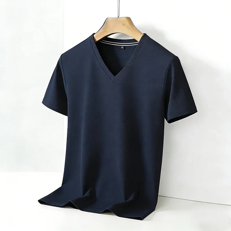 Men’s Solid V-Neck Short-Sleeve Casual T-Shirt – Multiple Colors