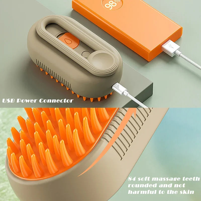 3-in-1 Pet Electric Steam Brush for Cats & Dogs – Cleaning, Massage & Grooming Comb