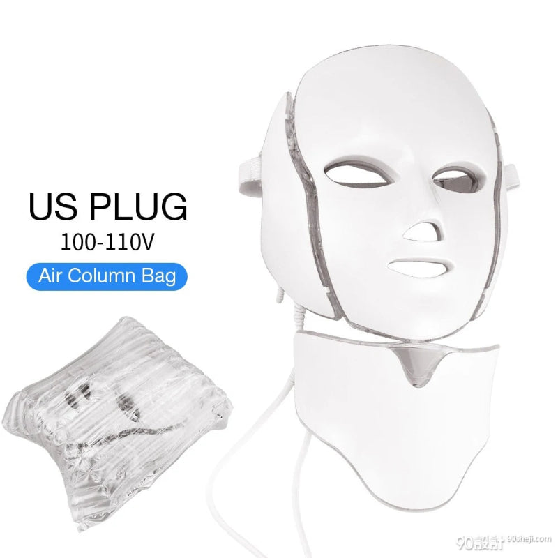 7-Color LED Face & Neck Mask with 138+3 LEDs – Wireless Rechargeable Light Therapy Beauty Device