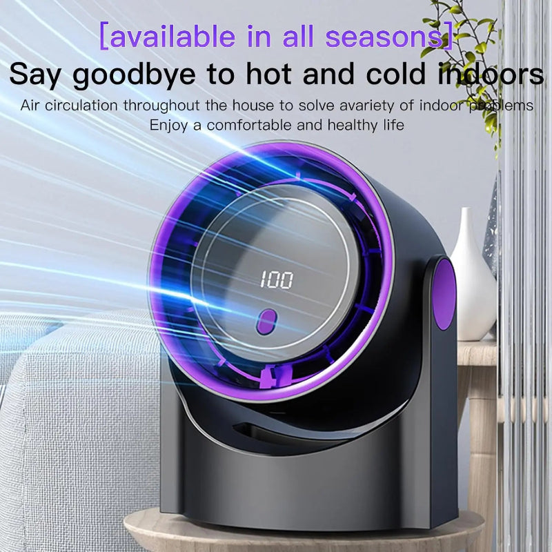 100-Speed Handheld Turbo Cooling Fan with Digital Display, Desktop Stand, Neck Strap & Type-C Charging
