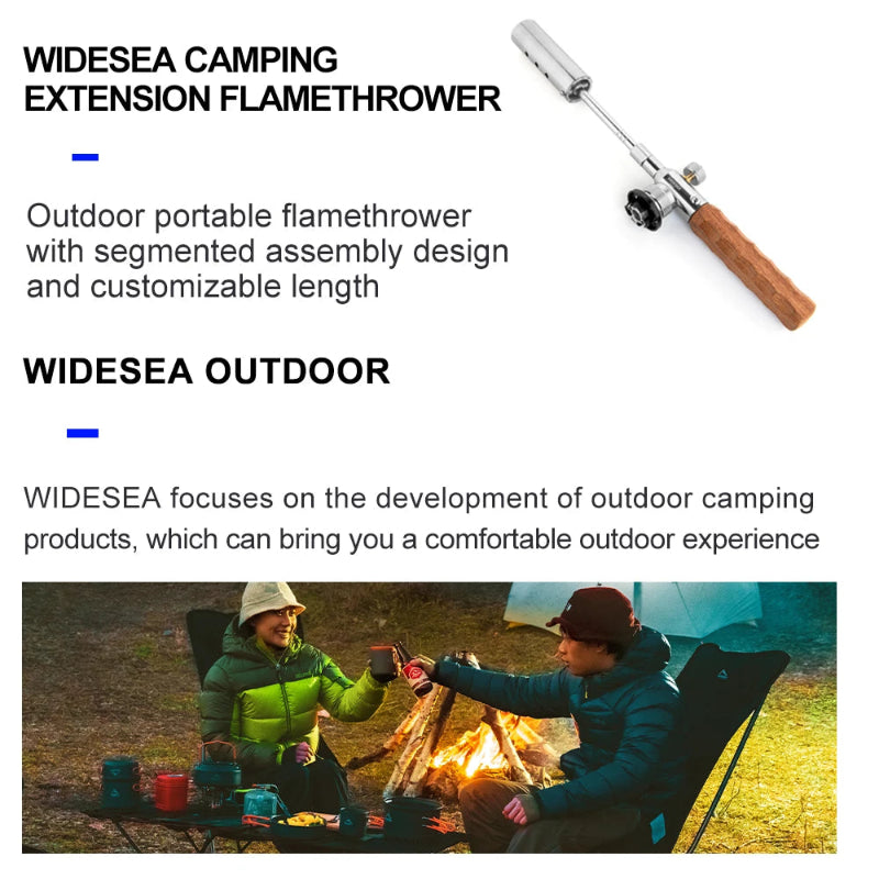 WIDESEA Long-Handle Detachable Stainless Steel Camping Torch with Wooden Grip & Carry Pouch