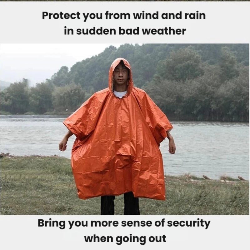 Portable Outdoor Emergency Rain Poncho with Mylar Thermal Liner Waterproof & Wind-Resistant for Camping & Emergencies