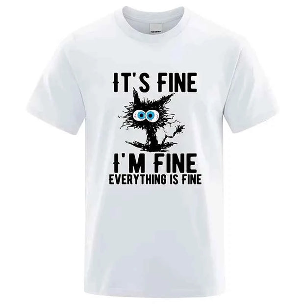 Men's High Quality T-shirt 100_ Cotton Funny Cool Cat Printed T-shirt Casual Men's Short Sleeve T-shirt for Men T-Shirt Male Top