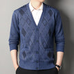 Men’s Vintage Plaid Knitted Cardigan with Button Front, V-Neck & Front Pockets