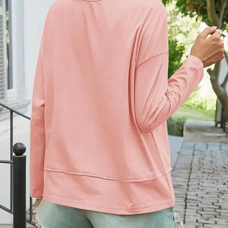 Women's V-Neck Long Sleeve Crop Top – Loose Fit Raw Hem Casual T-Shirt
