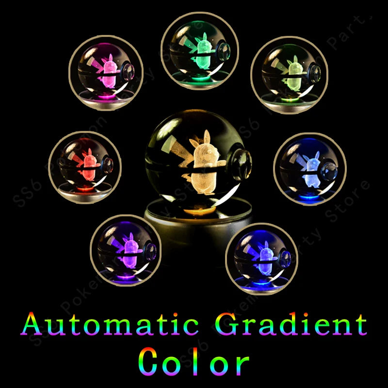 Pokémon 3D Crystal Ball LED Night Light with Color-Changing Base