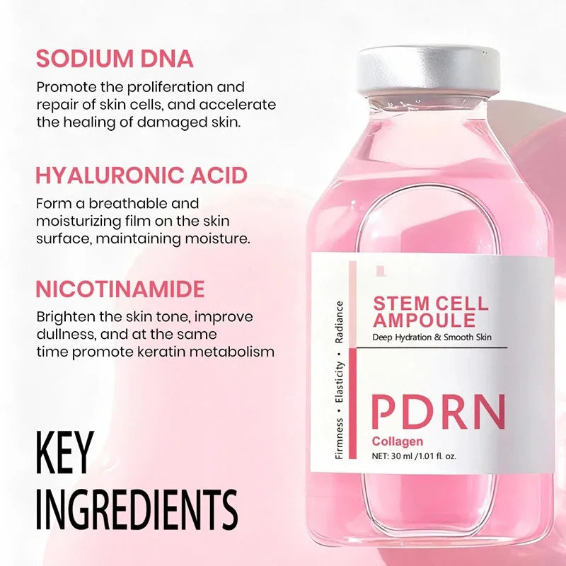 PDRN Stem Cell Ampoule with Collagen – 30ml Hydrating Facial Serum with Hyaluronic Acid and Nicotinamide