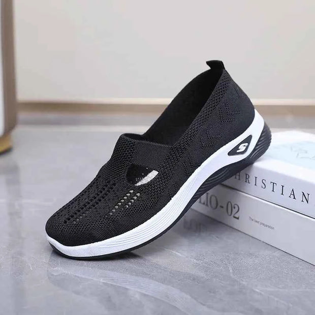 Women's Casual Mesh Sneakers – Cut-Out T-Strap & Cushioned Wedge Sole