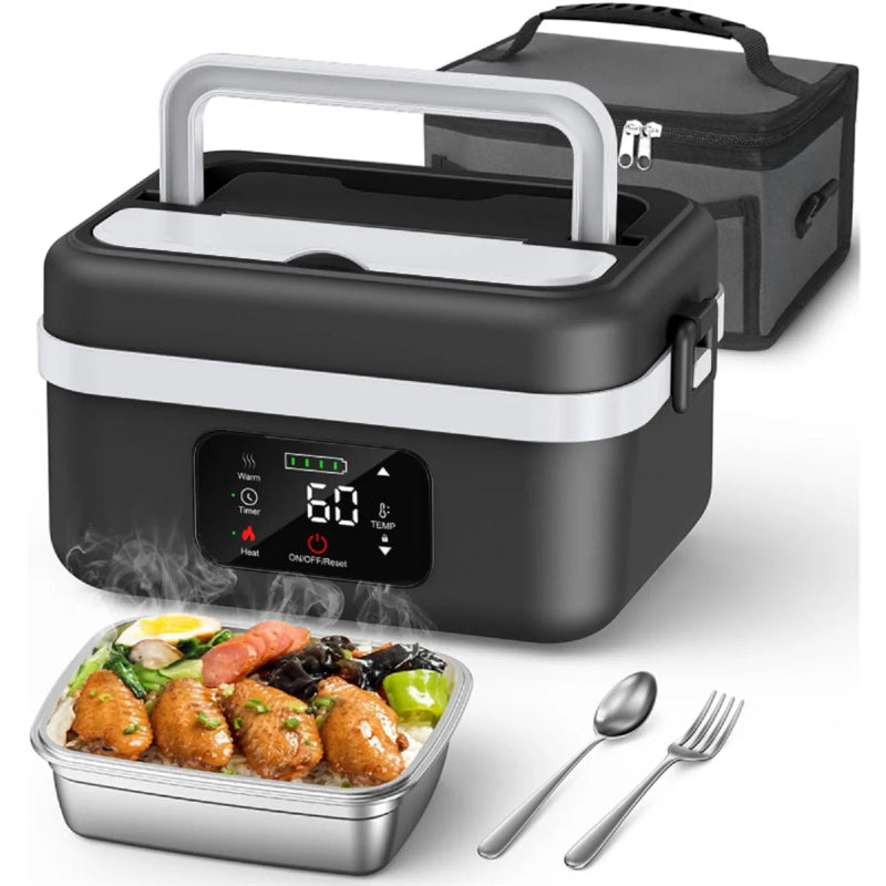 Rechargeable 8000mAh Electric Lunch Box 1L Smart Heating Food Container with Carry Bag & Cutlery Set
