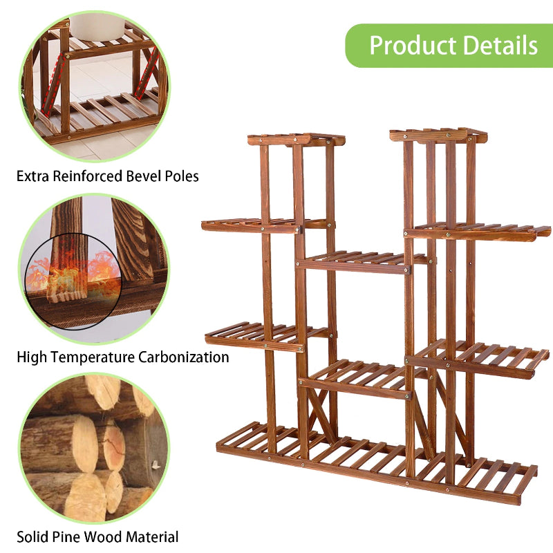 Wooden Plant Shelf Multi Tier Flower Pot Stand Indoor Outdoor Garden Display Rack