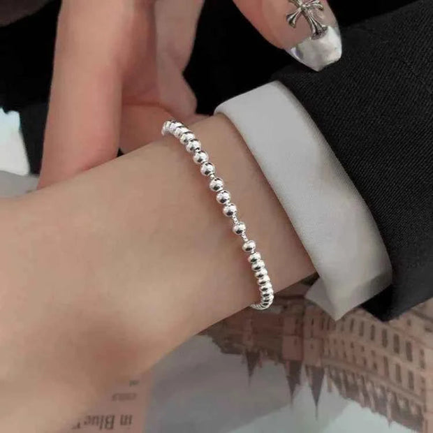 100% Solid 925 Sterling Silver Metal Bracelets for Women Men Beads Adjuatable Handmade Simple Bracelet Birthday Christmas Gift