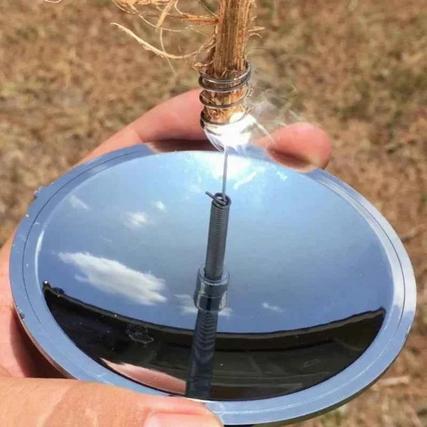 Portable Reflective Solar Fire Starter with Adjustable Spring Tinder Holder for Outdoor Camping