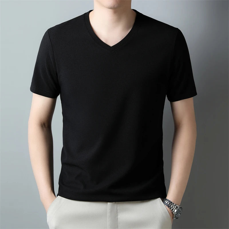Men’s Solid V-Neck Short-Sleeve Casual T-Shirt – Multiple Colors