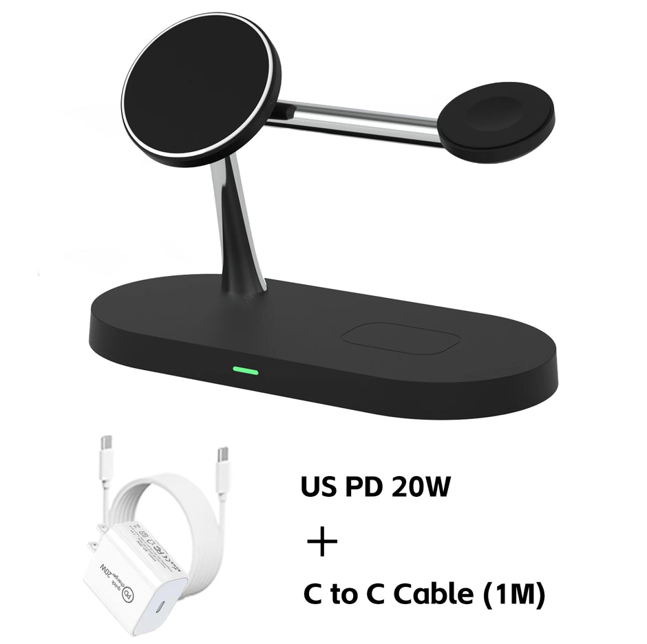 3-in-1 Magnetic Wireless Charger Stand – Fast Charging Station for iPhone, Apple Watch & AirPods
