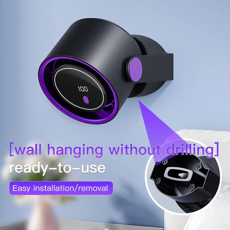 100-Speed Handheld Turbo Cooling Fan with Digital Display, Desktop Stand, Neck Strap & Type-C Charging