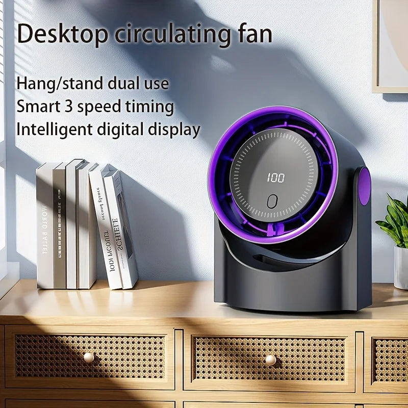100-Speed Handheld Turbo Cooling Fan with Digital Display, Desktop Stand, Neck Strap & Type-C Charging