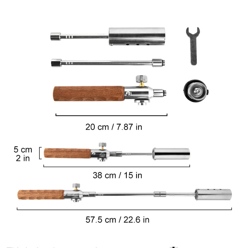 WIDESEA Long-Handle Detachable Stainless Steel Camping Torch with Wooden Grip & Carry Pouch