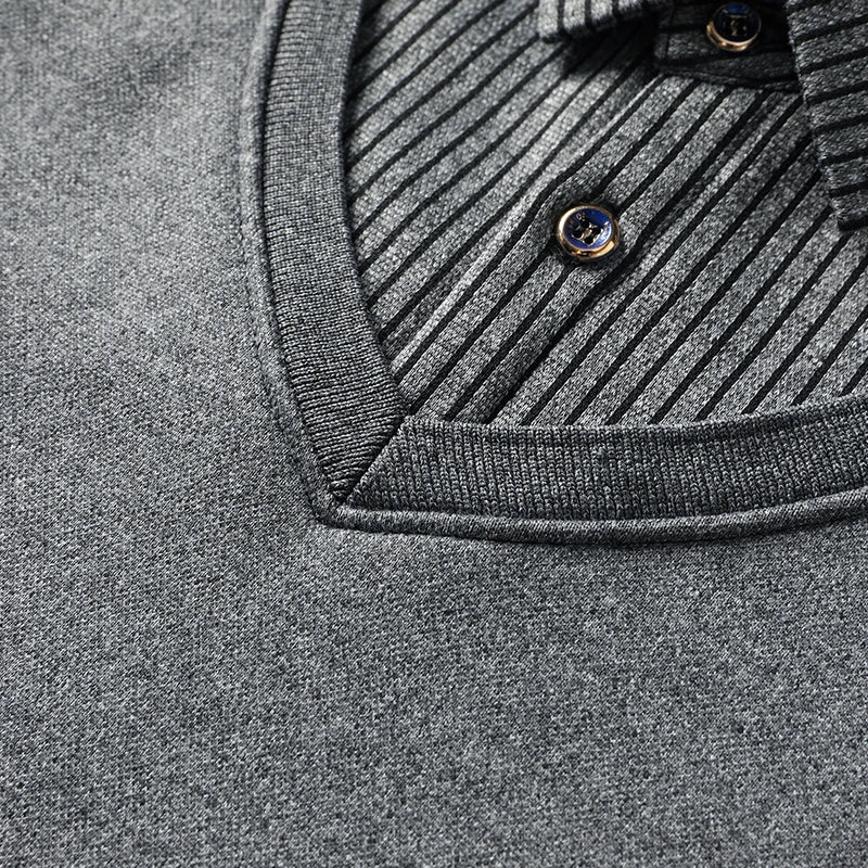 Men's Fleece Lined Polo Collar Pullover Sweater Two Piece Style Winter Casual Top