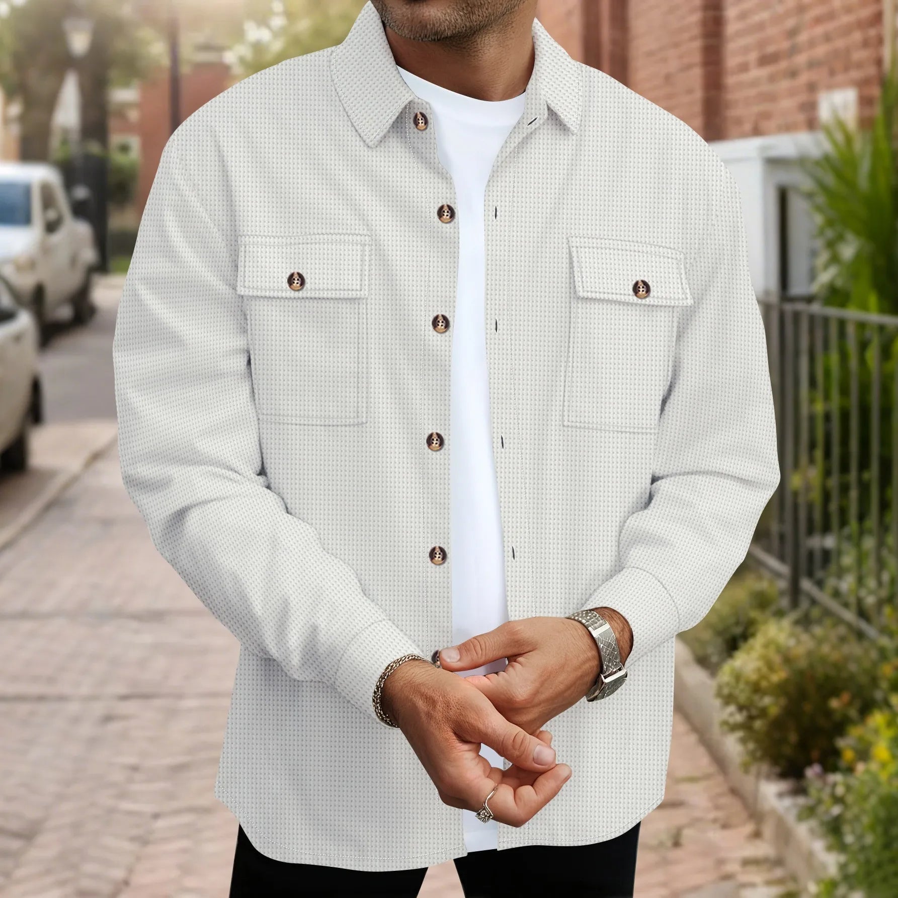 Button Front Shirt Jacket with Chest Pockets