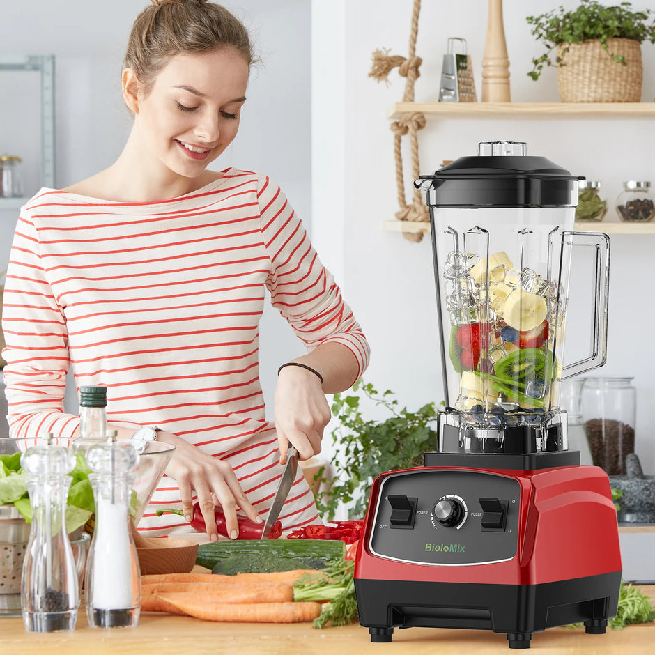 BioloMix 2200W 3HP BPA-Free Commercial Blender with Variable Speed, Pulse Control, Tamper and US Plug – Red