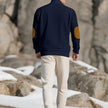 2026 Men’s Casual Jacquard Knit Pullover Sweater with Standing Collar and Elbow Patches