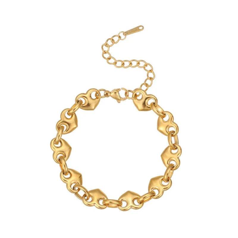 Heart Link Bracelet Set – Gold-Tone & Silver-Tone Stackable Bracelets