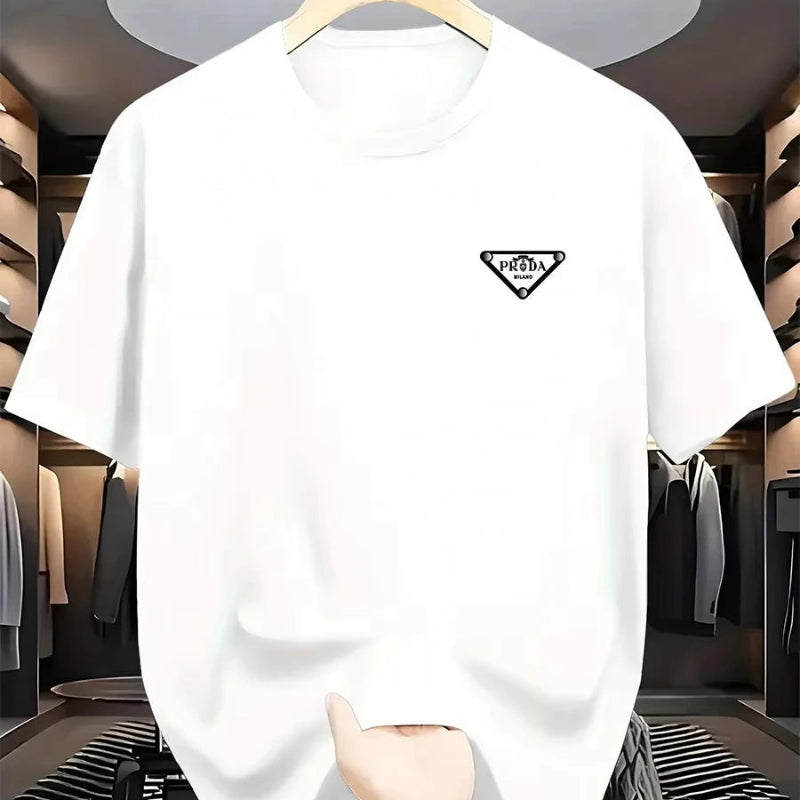 PRADA Men’s Triangle Logo Crew Neck Short Sleeve T-Shirt