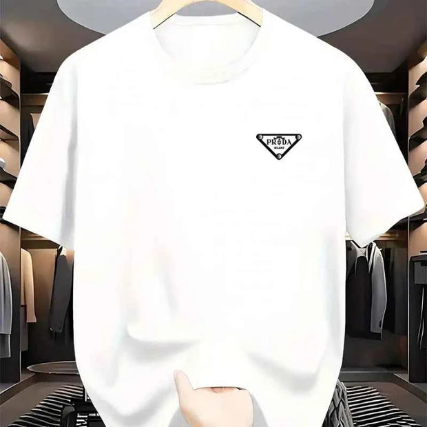 PRADA Men’s Triangle Logo Crew Neck Short Sleeve T-Shirt