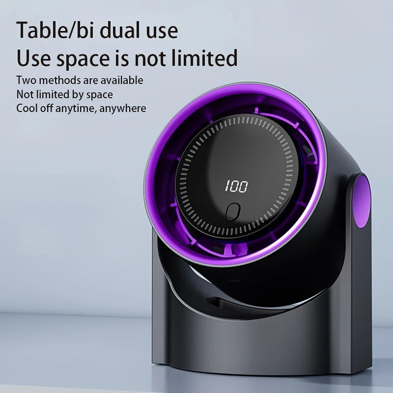 100-Speed Handheld Turbo Cooling Fan with Digital Display, Desktop Stand, Neck Strap & Type-C Charging