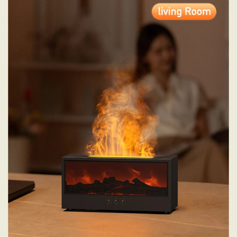 VISSKO Creative Fireplace Air Humidifier with LED Flame Light, Aroma Essential Oil Diffuser, Remote Control & Auto-Off Function