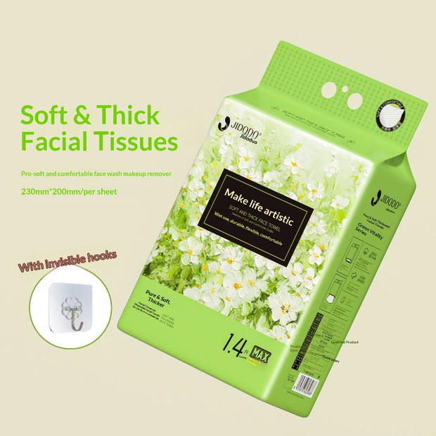 JIDODO Soft & Thick Facial Tissues – Green Floral Hanging Tissue Pack with Invisible Hooks