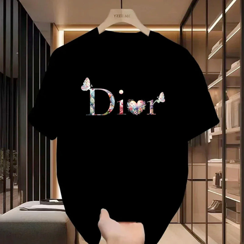 Dior Logo Graphic T-shirt – Stylish Casual Wear for Women | Black & White Options