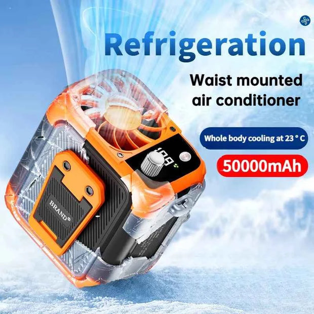Rechargeable Waist Clip Cooling Fan with 150 Speeds, Digital Display, LED Light and Power Bank