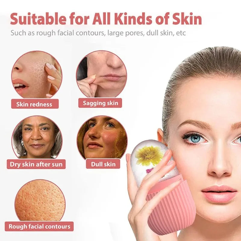 Ice Face Roller Ice Cube Beauty Massage Tool – Silicone Ice Mold Facial Roller for Eye Puffiness and Skin Care