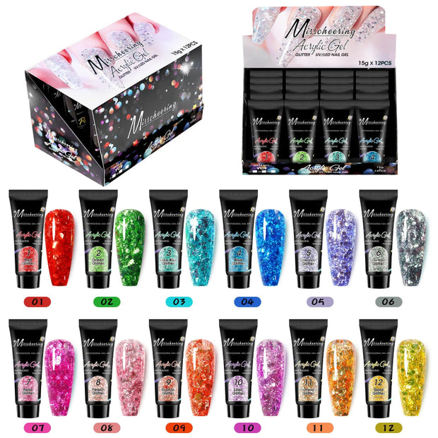 Mischeering Complete Glitter Acrylic Gel Nail Kit Collection for Stunning Nails
