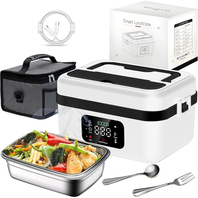 Rechargeable 8000mAh Electric Lunch Box 1L Smart Heating Food Container with Carry Bag & Cutlery Set