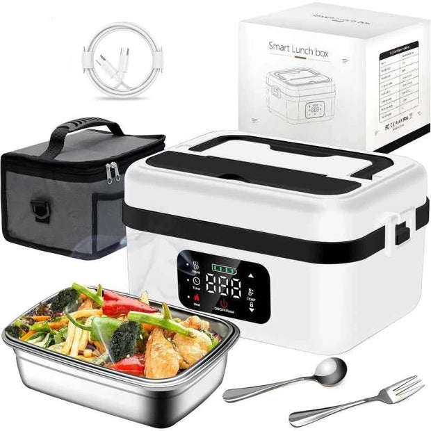 Rechargeable 8000mAh Electric Lunch Box 1L Smart Heating Food Container with Carry Bag & Cutlery Set